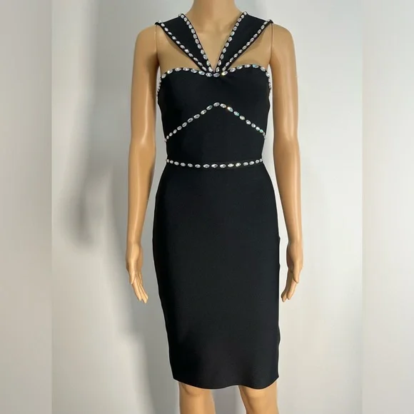 Dresses | Black Diamond Beaded Bandage Midi Dress | Poshmark